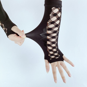 <span class=keywords><strong>Gants</strong></span> <span class=keywords><strong>longs</strong></span> en maille respirante noirs pour femmes, en nylon, avec motif croisé, sexy et personnalisables, vente en gros pour l'été - Product Image 6
