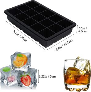 Silicone 15 vuông <span class=keywords><strong>Ice</strong></span> <span class=keywords><strong>Cube</strong></span> khay tith nắp 2 gói linh hoạt tái sử dụng Stackable cho tủ đông Whiskey sô cô la bé thực phẩm các loại nước ép - Product Image 2