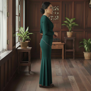 ผู้ขายชุดกูรุงสมัยใหม่ปักลาย, ชุดเคบายะผ้าลูกไม้แบบพัน, ผ้าเครปซีลอนไม่ต้องรีดลายดอกไม้, ชุดวันรอมฎอน 2025 จากโรงงาน - Product Image 3