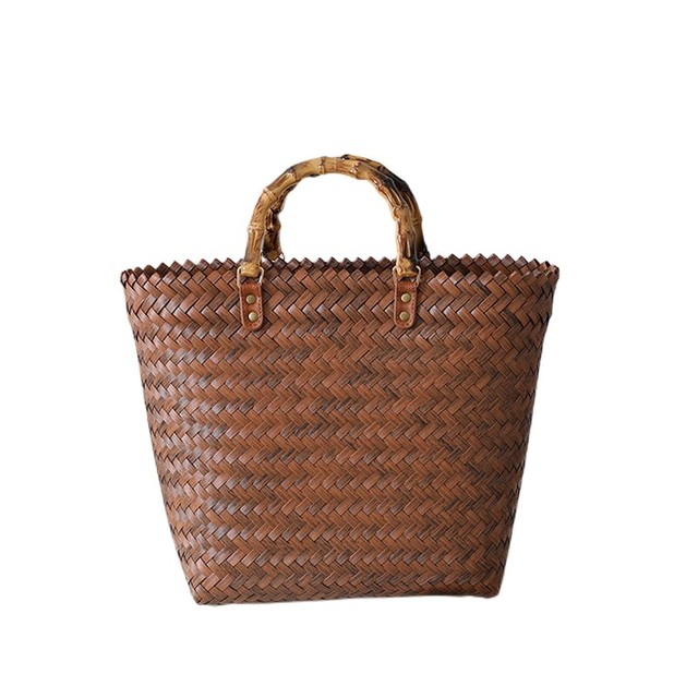 Retro Portable Large Capacity Natural Handmade Straw Woven Vegetable Basket Women's Beach Bag