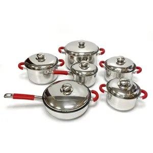 Kitchenware 12 PCS Kitchen Stainless Steel Silicone Handle Cooking Pot Cookware Cookingware Set