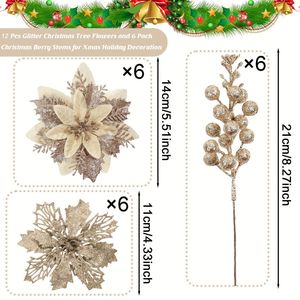 Gold <b>Glitter</b> Artificial Poinsettia Flower Heads Christmas Tree Ornaments Arranging Wreath Holiday Decorations Christmas Factory - Product Image 5