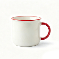 Mug en céramique effet émail personnalisé avec logo, 12 oz, tasse à café rétro pour le camping avec bord coloré, vaisselle personnalisée pour cadeaux d'extérieur