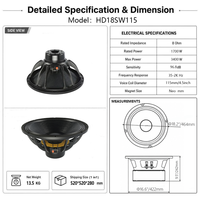 Haut-parleur de subwoofer néodyme HD18SW115 18 pouces, 1700 W RMS, 3400 W de crête, 8 ohms, bobine vocale de 4,5 pouces pour système de sonorisation PA de scène