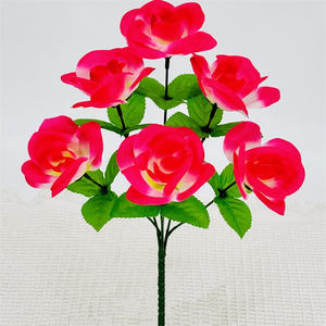 Precio barato Simulación falsa Ramo de flores 6 cabezas de seda Arbustos de rosas artificiales para funeral - Product Image 1