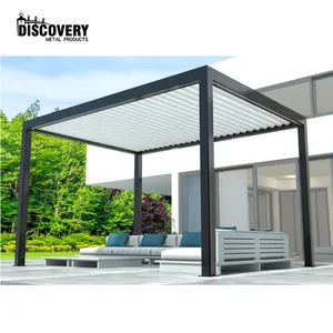 Pérgola de techo de aluminio fuerte y estable de alta calidad con luz LED, cenador de aluminio personalizado de fábrica para jardín