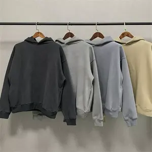 Boxy Fit 500gsm Solid Hooded Sweatshirt Vintage Dark Grey Hoodies Winter Pullover Garment Dyed Men's Hoodie