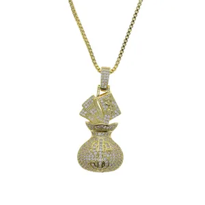 Lucky Money Bag White Zircon Dollar Charm Pendant Chain Necklace for Women Fashion Jewelry Wholesale