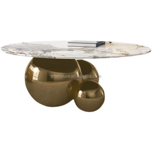 Tables basses rondes en pierre OEM d'usine, tables de salon de luxe avec base en métal et plateau en marbre, vente en gros de meubles pour hall d'hôtel - Product Image 6