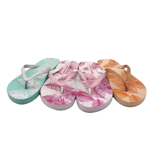 Women Fashion Wedge Flip Flops <b>Feather</b> Print Glitter Strap Sandals Summer Beach Platform <b>Slipper</b> High Heel Thick Sole - Product Image 2