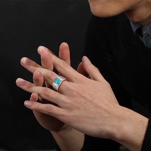 YILUN, anillo de <span class=keywords><strong>turquesa</strong></span> de Plata de Ley 925 de alta calidad, Zirconia chapada en rodio, diseño de llave griega, anillo de piedra <span class=keywords><strong>turquesa</strong></span> para hombres - Product Image 2