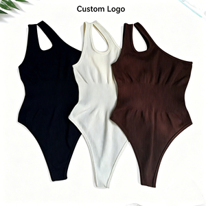 Combinaison de sport côtelée asymétrique sans couture extensible pour femme, idéale pour la plage, le yoga et le fitness - Product Image 2