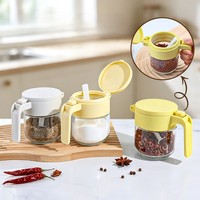 Pot à condiments en verre transparent de 250 ml avec poignée et cuillère, récipient de stockage d'épices et de sel pour la cuisine, bouteille à assaisonnements