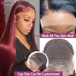 Perruque Lace Front HD 13x4 bordeaux 99J, cheveux humains Remy indiens transparents, longue, pour femme - Product Image 4