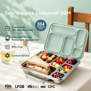 Boîte à lunch bento en acier inoxydable multi-compartiments, sans BPA, certifiée BSCI, étanche, compatible lave-vaisselle, prix usine - Product Image 1