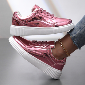 Baskets basses décontractées de <span class=keywords><strong>basket</strong></span>-ball en cuir personnalisées pour femmes, chaussures de skateboard plates rétro en or or rose pour femmes - Product Image 3