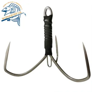 Factory Price Saltwater High Strength Large Fishing Overturned Stainless Steel Treble Hooks