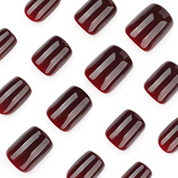 Kit de 24 faux ongles courts en acrylique rouge bordeaux foncé, couleur unie, pré-dessinés, avec colle adhésive, logo personnalisé