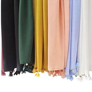 Pañuelo largo liso de moda para mujer, hiyab musulmán con borlas de flores y perlas, chal de gasa. ¡Gran oferta! - Product Image 3
