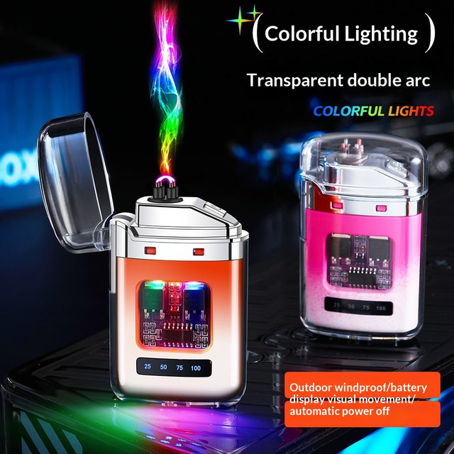 Transparent Shell Outdoor Waterproof Arc Lighter Electronic Pulse Power Display LED Model Battery Included Cigarette Wholesale
