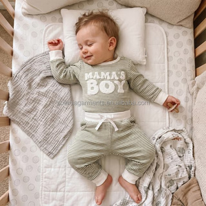 Conjunto de Ropa Casual de Algodón con Letras Bordadas de MAMAS BOY a Rayas para Bebés, Pantalones de Cuello Redondo, Ropa para Niños y Niñas Pequeños - Product Image 3