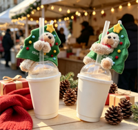 Ornement de tasse en peluche ours pour sapin de Noël, adorable enveloppe en peluche pour tasse à café, décoration de table de Noël