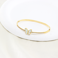 Venta al por Mayor de Brazaletes de Acero Inoxidable Chapados en Oro PVD de 14K, Joyería de Moda con Circonitas y Conchas de Mariposa para Mujer, Hipoalergénica
