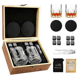 Maxfree – Ensemble de verres à whisky haut de gamme avec bouchon à glaçons et disque de lavage, présenté dans une boîte de rangement en bois – Idéal pour le bar - Product Image 1