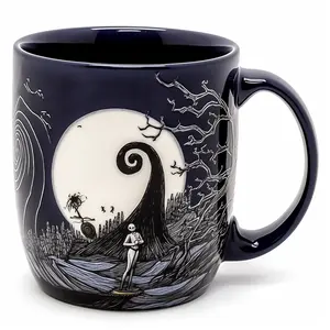 Natal Jack Skellington Na Colina Espiral Caneca Cerâmica Campista Temático Casual Drinkware Para O Café Chá Cacau Quente