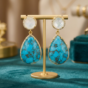 Pendientes Colgantes de Plata Hechos a Mano con Piedras Preciosas, Bañados en Rodio, Estilo Boho, Unisex - Product Image 2