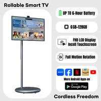 Televisor Inteligente LED HDTV de 27 Pulgadas con Pantalla Táctil Móvil, Altavoz Integrado, Android 15, Portátil con Ruedas