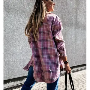 Оптовые продажи блузка женская рабочая сари онлайн-Рубашка женская клетчатая в стиле ретро, модный топ, свободная Длинная блузка, пикантная модная блузка