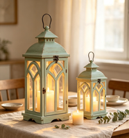 Ensemble de lanternes à bougies en bois vieilli vert, lanternes suspendues pour mariage, maison, patio, ferme, centre de table, décoration