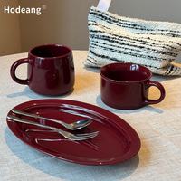 Mug à café en céramique rouge Bourgogne brillant de 250 ml et 380 ml, tasse à café ronde avec anse pour café, restaurant, maison