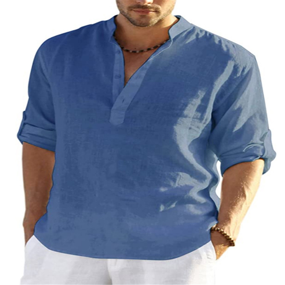 Cobalt Blue Weave-Textured V-Neck Shirt