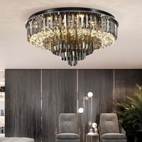 Lustre de plafond en cristal gris fumé circulaire pour salon, luminaire moderne de luxe en cristal pour chambre à coucher