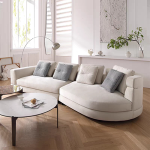 Canapé sectionnel trois places en cuir véritable de style villa contemporain Wabi Sabi, moderne italien, texture douce, écologique, acier inoxydable - Product Image 2