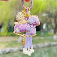 Nouveau porte-clés tissé en brocart de style chinois Song, fait main, avec motifs de fleurs porte-bonheur, petit cheval et sac à monnaie en alliage