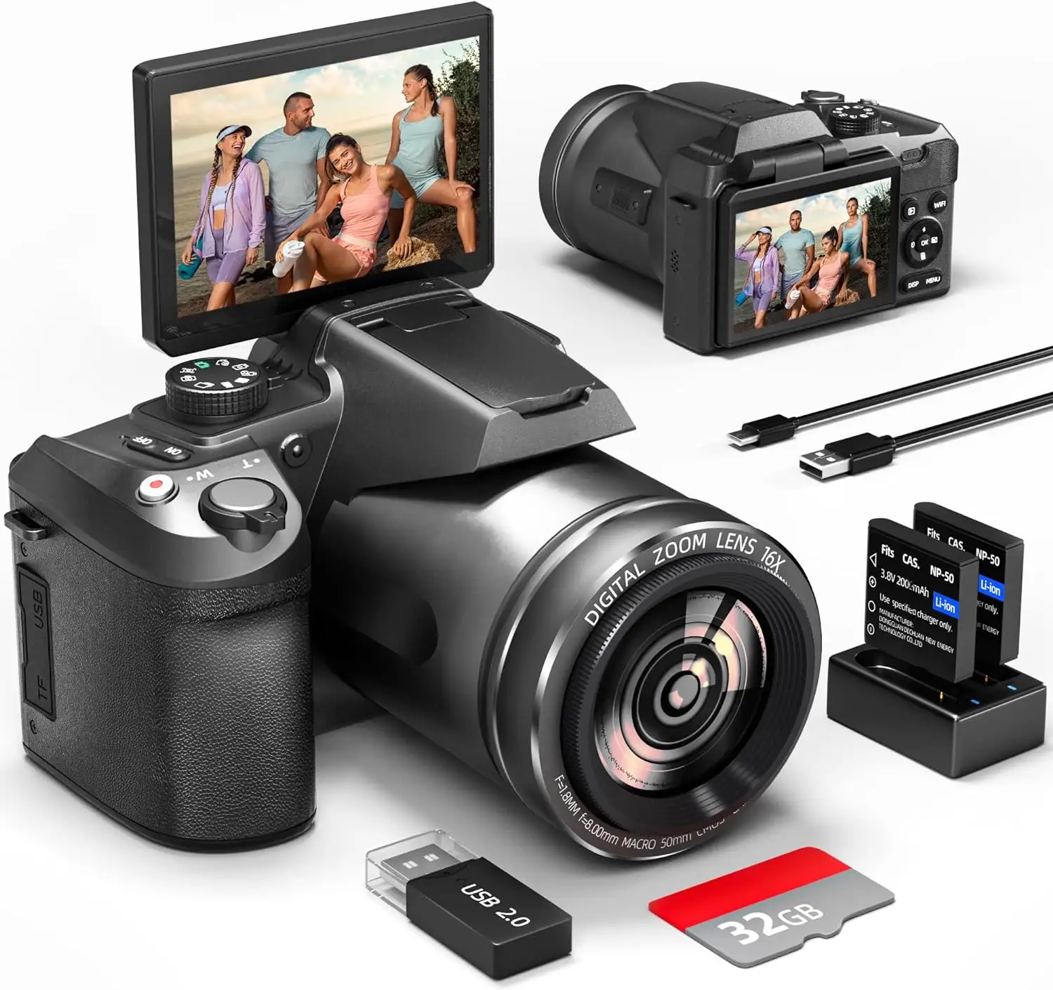 NBD 유튜브 3.7 인치 스크린 블로깅 캠코더 4K 68MP 16X WiFi 사진 자동 초점 비디오 카메라 디지털 카메라