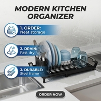 Égouttoir métallique moderne à un seul niveau pour évier de cuisine, séchage de vaisselle et outils de nettoyage