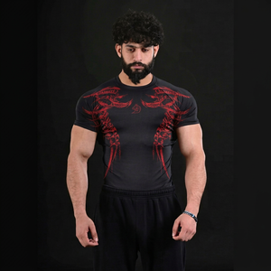 Camiseta Deportiva de Manga Corta Negra para Hombre con Estampado de Dragón Rojo UPF50+ Anti-UV Transpirable de Secado Rápido para Surf y Deportes - Product Image 1