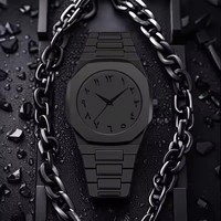 Nouvelle Arrivée 1158 Cs008 Montre à Quartz Arabe Musulmane pour Hommes, Ensemble d'Accessoires Masculins avec Boîtier en Plastique, Bracelets et Bagues Tendance