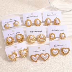 Boucles d'oreilles Jingciren Boutique, style européen et américain, design floral, luxe léger, simples, en acier inoxydable, avec perles. - Product Image 2