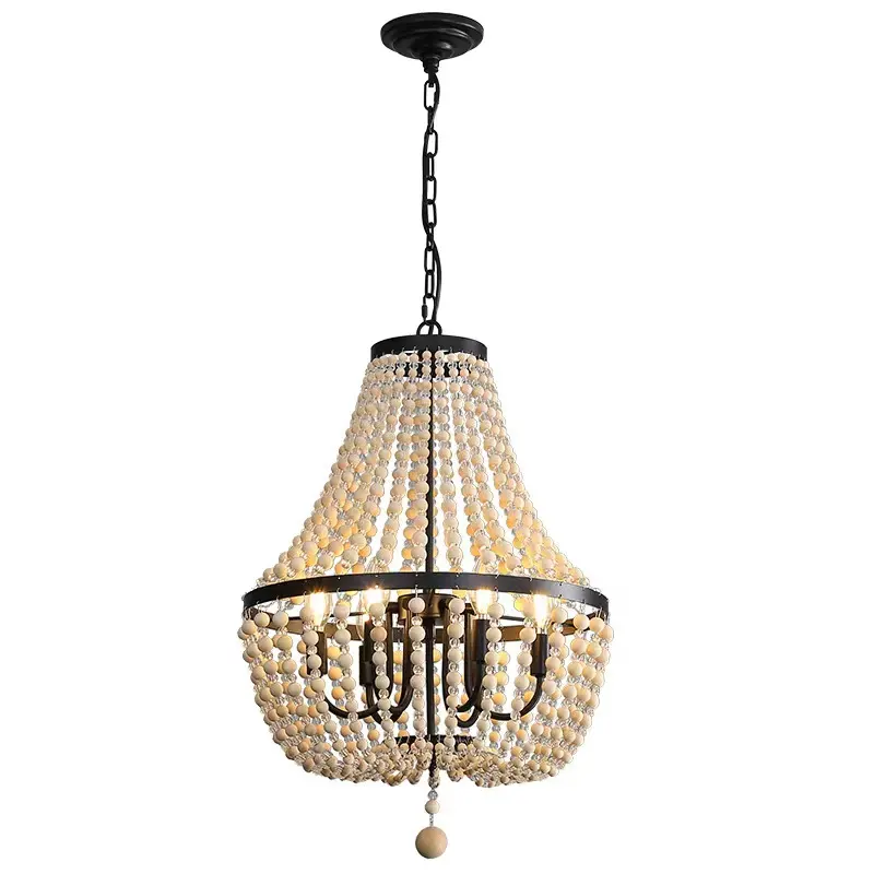 American retro wood art wooden bead design modern chandeliers pendant lights living room large Chandelier 2021