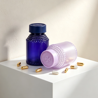 Flacon de complément alimentaire en PET à texture gaufrée, bouchon à vis couleur personnalisée, conteneur vide pour capsules de vitamines et pilules pour les soins de santé et la nutrition