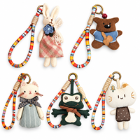 Porte-clés en tissu en forme d'animaux avec sangles tressées colorées, styles lapin, ours, chat et grenouille