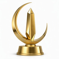 Trophée Fontaine Métallique Doré Poli à Côtes Radiantes, Base Cylindrique Noire, Gravure Personnalisée, Impression UV, Récompense pour Cadeaux de Salon Professionnel