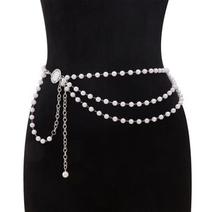 Cadena de Perlas para la Cintura, Cadena Corporal de Tres Capas, Perlas de Imitación, Dorado y Blanco, Accesorio de Moda para Fiestas - Product Image 3