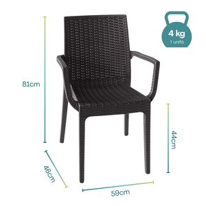 Sedie da Giardino in Polipropilene Effetto Rattan con Braccioli 56x46x51 Cm Impilabili per Esterni Nere - Product Image 2