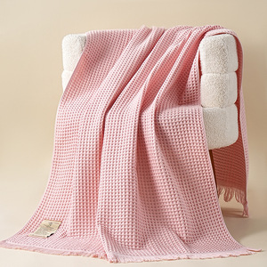 Serviette de plage gaufrée en coton 90x180cm, couleur unie moderne, double face, <span class=keywords><strong>avec</strong></span> franges, écologique, personnalisable en petites séries - Product Image 5